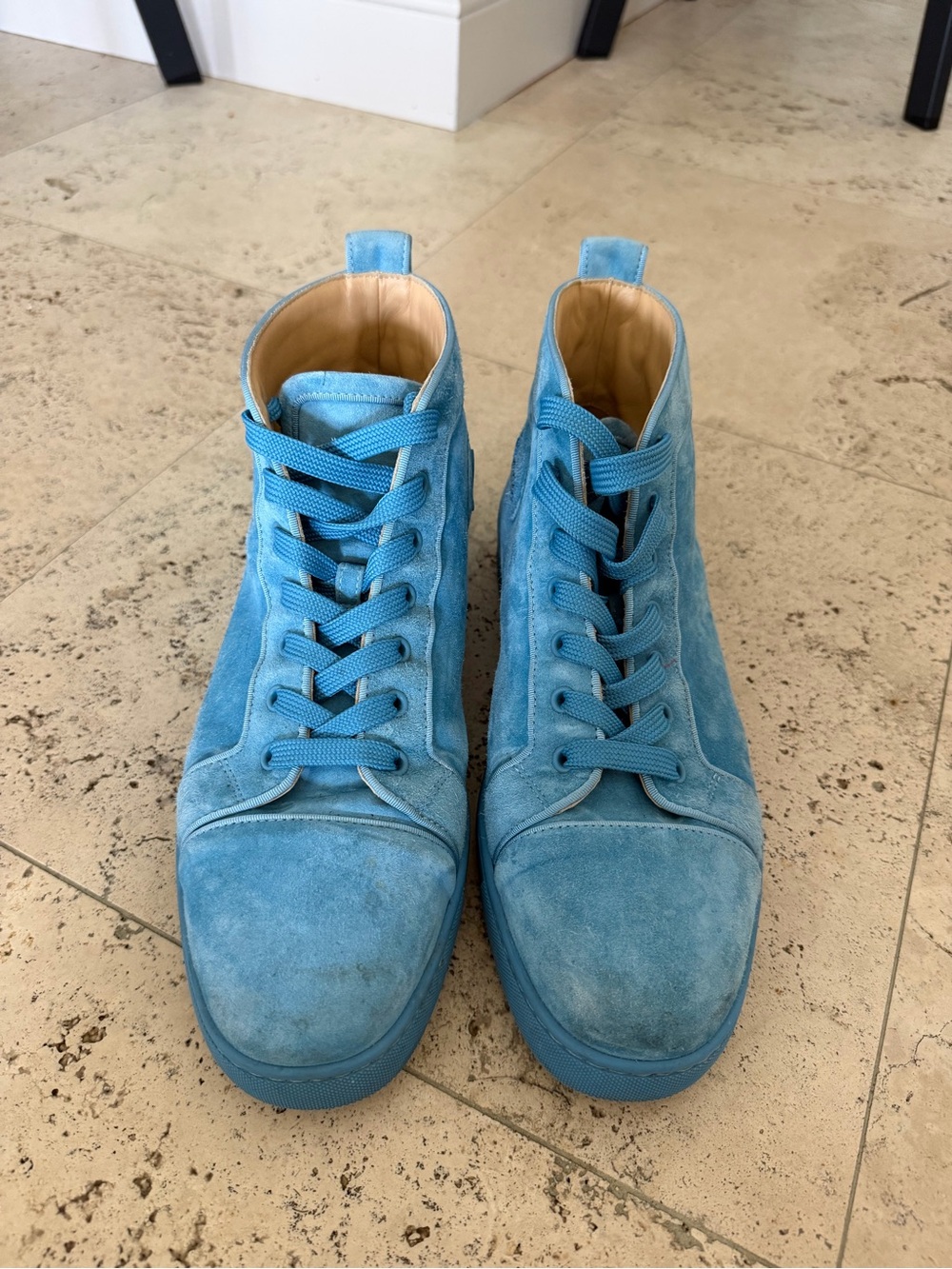 Christian Louboutin Men's Light Blue Suede High-Top Sneakers - Picture 4 of 10